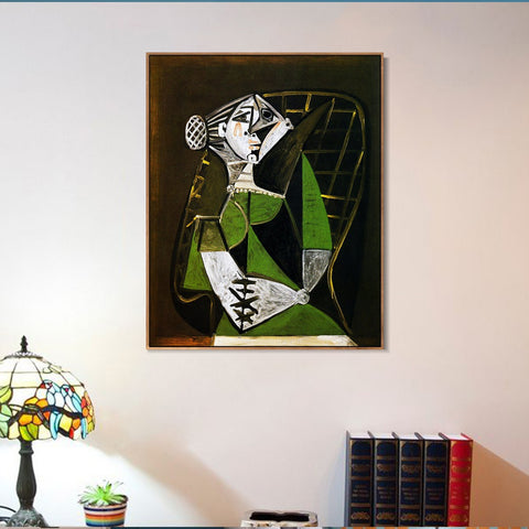 INVIN ART Framed Canvas Giclee Print Art 1951 Femme au chignon assise by Pablo Picasso Wall Art Living Room Home Office Decorations