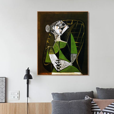 INVIN ART Framed Canvas Giclee Print Art 1951 Femme au chignon assise by Pablo Picasso Wall Art Living Room Home Office Decorations