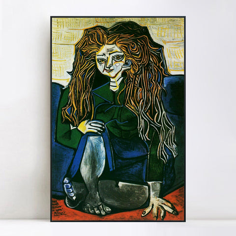 INVIN ART Framed Canvas Giclee Print Art 1951 Portrait de madame Helene Parmelin sur fond vert by Pablo Picasso Wall Art Living Room Home Office Decorations