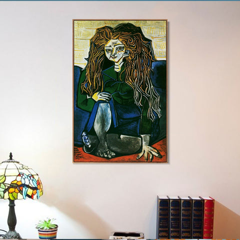 INVIN ART Framed Canvas Giclee Print Art 1951 Portrait de madame Helene Parmelin sur fond vert by Pablo Picasso Wall Art Living Room Home Office Decorations
