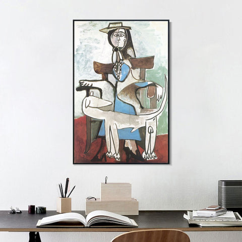 INVIN ART Framed Canvas Giclee Print Art 1959 Jacqueline et le chien afghan by Pablo Picasso Wall Art Living Room Home Office Decorations