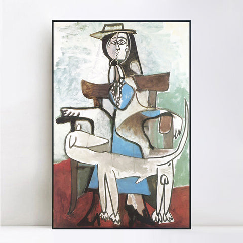 INVIN ART Framed Canvas Giclee Print Art 1959 Jacqueline et le chien afghan by Pablo Picasso Wall Art Living Room Home Office Decorations