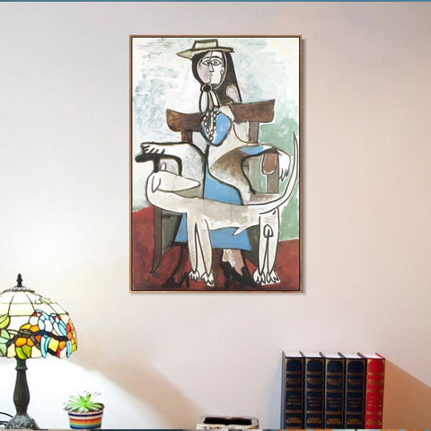 INVIN ART Framed Canvas Giclee Print Art 1959 Jacqueline et le chien afghan by Pablo Picasso Wall Art Living Room Home Office Decorations