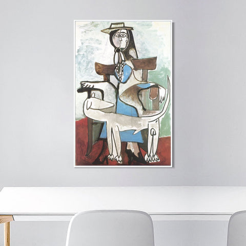 INVIN ART Framed Canvas Giclee Print Art 1959 Jacqueline et le chien afghan by Pablo Picasso Wall Art Living Room Home Office Decorations