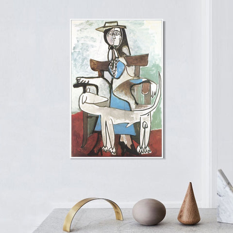 INVIN ART Framed Canvas Giclee Print Art 1959 Jacqueline et le chien afghan by Pablo Picasso Wall Art Living Room Home Office Decorations