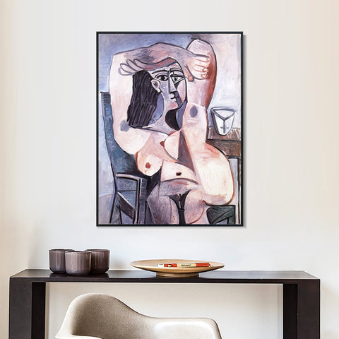 INVIN ART Framed Canvas Giclee Print Art 1959 Nu assis, bras crois??s sur la t??te by Pablo Picasso Wall Art Living Room Home Office Decorations