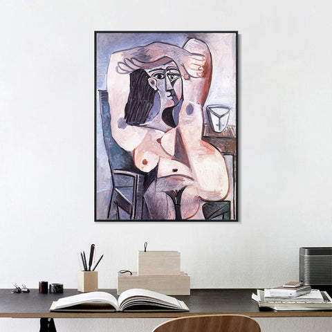 INVIN ART Framed Canvas Giclee Print Art 1959 Nu assis, bras crois??s sur la t??te by Pablo Picasso Wall Art Living Room Home Office Decorations