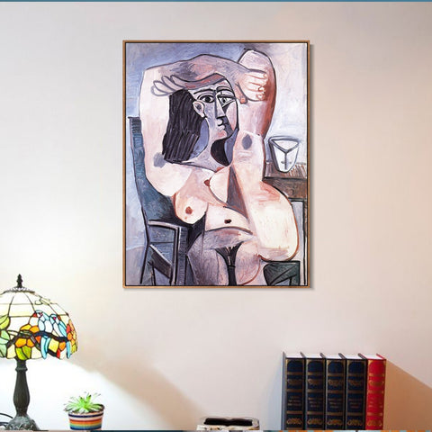 INVIN ART Framed Canvas Giclee Print Art 1959 Nu assis, bras crois??s sur la t??te by Pablo Picasso Wall Art Living Room Home Office Decorations