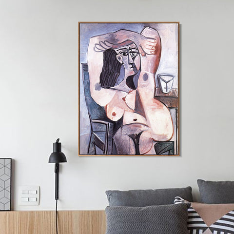 INVIN ART Framed Canvas Giclee Print Art 1959 Nu assis, bras crois??s sur la t??te by Pablo Picasso Wall Art Living Room Home Office Decorations