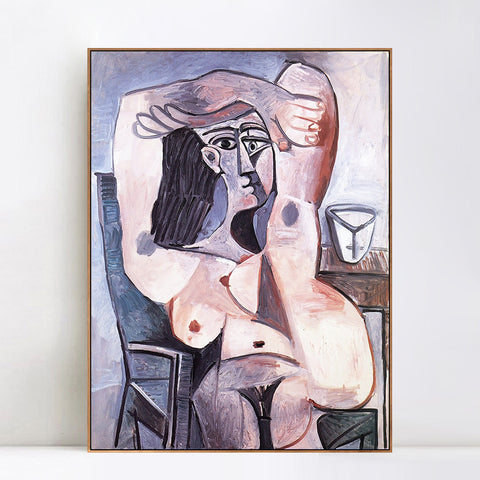 INVIN ART Framed Canvas Giclee Print Art 1959 Nu assis, bras crois??s sur la t??te by Pablo Picasso Wall Art Living Room Home Office Decorations