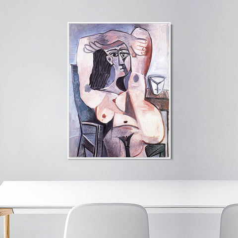INVIN ART Framed Canvas Giclee Print Art 1959 Nu assis, bras crois??s sur la t??te by Pablo Picasso Wall Art Living Room Home Office Decorations