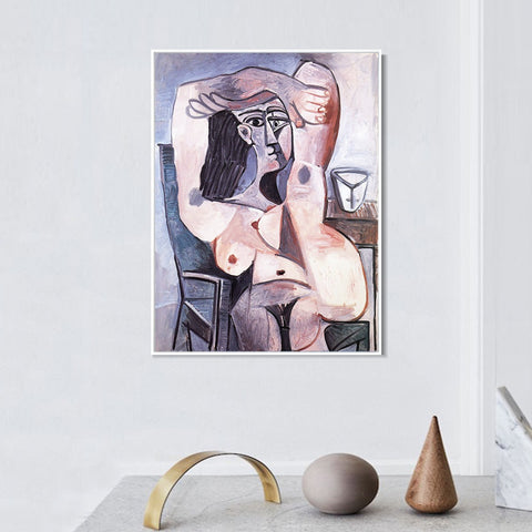 INVIN ART Framed Canvas Giclee Print Art 1959 Nu assis, bras crois??s sur la t??te by Pablo Picasso Wall Art Living Room Home Office Decorations
