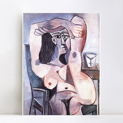 INVIN ART Framed Canvas Giclee Print Art 1959 Nu assis, bras crois??s sur la t??te by Pablo Picasso Wall Art Living Room Home Office Decorations