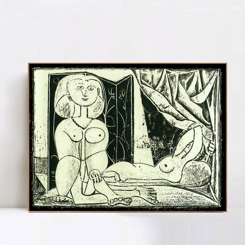 INVIN ART Framed Canvas Giclee Print Art 1946 Les deux femmes nues XVI by Pablo Picasso Wall Art Living Room Home Office Decorations