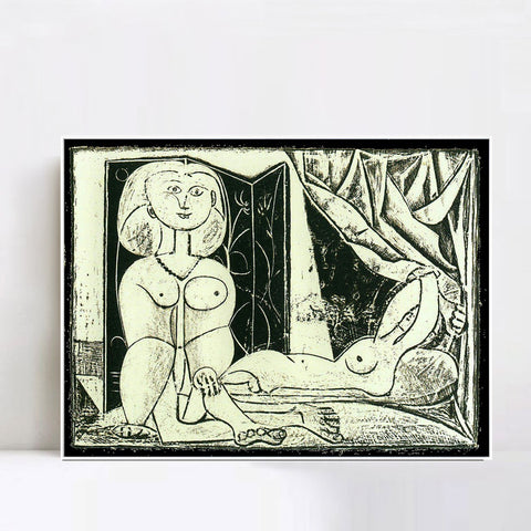 INVIN ART Framed Canvas Giclee Print Art 1946 Les deux femmes nues XVI by Pablo Picasso Wall Art Living Room Home Office Decorations