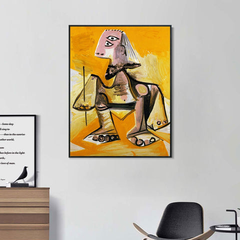 INVIN ART Framed Canvas Giclee Print Art 1971 Homme accroupi by Pablo Picasso Wall Art Living Room Home Office Decorations