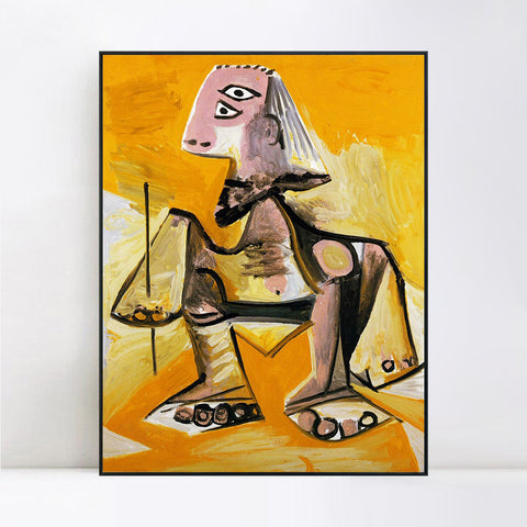 INVIN ART Framed Canvas Giclee Print Art 1971 Homme accroupi by Pablo Picasso Wall Art Living Room Home Office Decorations