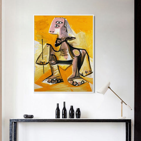 INVIN ART Framed Canvas Giclee Print Art 1971 Homme accroupi by Pablo Picasso Wall Art Living Room Home Office Decorations