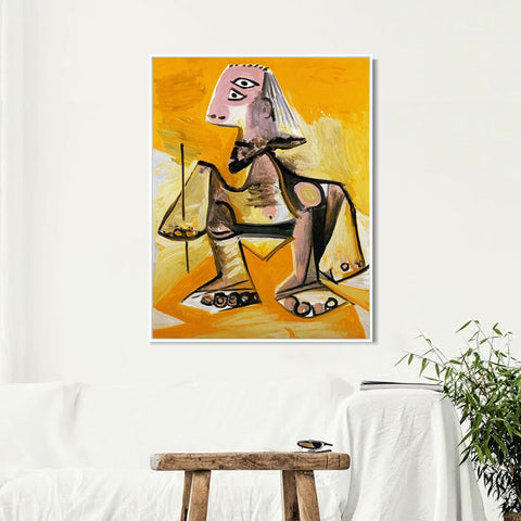 INVIN ART Framed Canvas Giclee Print Art 1971 Homme accroupi by Pablo Picasso Wall Art Living Room Home Office Decorations