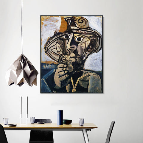 INVIN ART Framed Canvas Giclee Print Art 1971 Homme _la pipe (pour Jacqueline) by Pablo Picasso Wall Art Living Room Home Office Decorations