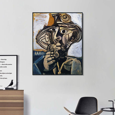 INVIN ART Framed Canvas Giclee Print Art 1971 Homme _la pipe (pour Jacqueline) by Pablo Picasso Wall Art Living Room Home Office Decorations