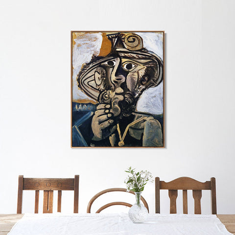 INVIN ART Framed Canvas Giclee Print Art 1971 Homme _la pipe (pour Jacqueline) by Pablo Picasso Wall Art Living Room Home Office Decorations