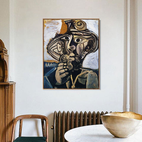 INVIN ART Framed Canvas Giclee Print Art 1971 Homme _la pipe (pour Jacqueline) by Pablo Picasso Wall Art Living Room Home Office Decorations