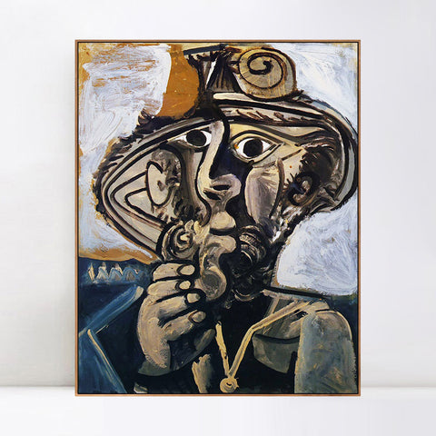 INVIN ART Framed Canvas Giclee Print Art 1971 Homme _la pipe (pour Jacqueline) by Pablo Picasso Wall Art Living Room Home Office Decorations