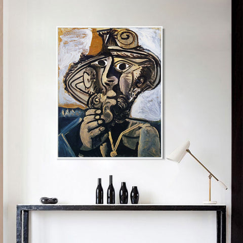 INVIN ART Framed Canvas Giclee Print Art 1971 Homme _la pipe (pour Jacqueline) by Pablo Picasso Wall Art Living Room Home Office Decorations