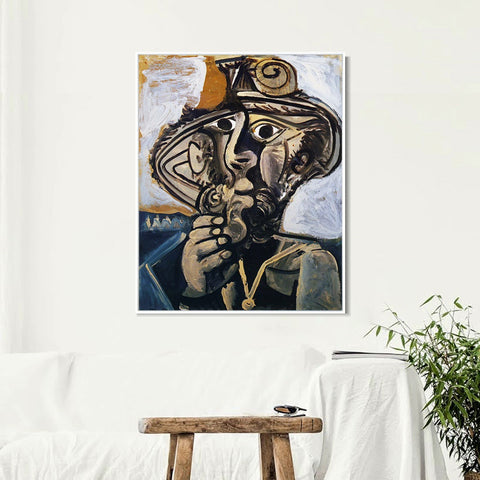 INVIN ART Framed Canvas Giclee Print Art 1971 Homme _la pipe (pour Jacqueline) by Pablo Picasso Wall Art Living Room Home Office Decorations