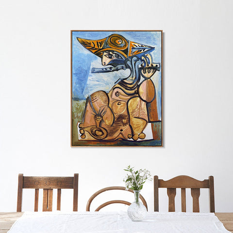 INVIN ART Framed Canvas Giclee Print Art 1971 La Flutiste[Homme assis jouant de la fluet] by Pablo Picasso Wall Art Living Room Home Office Decorations