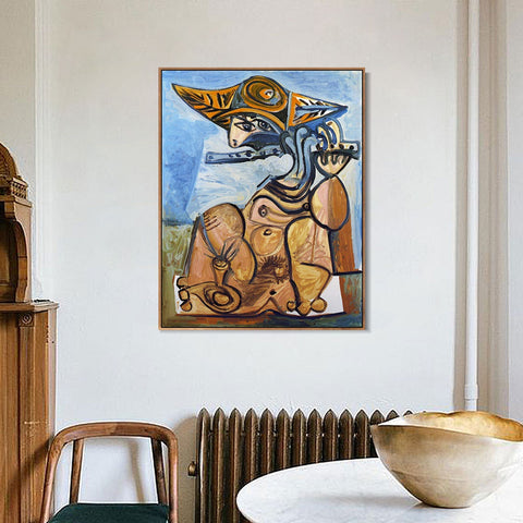 INVIN ART Framed Canvas Giclee Print Art 1971 La Flutiste[Homme assis jouant de la fluet] by Pablo Picasso Wall Art Living Room Home Office Decorations