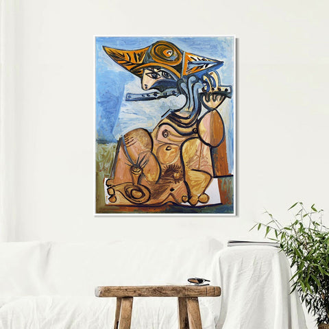 INVIN ART Framed Canvas Giclee Print Art 1971 La Flutiste[Homme assis jouant de la fluet] by Pablo Picasso Wall Art Living Room Home Office Decorations
