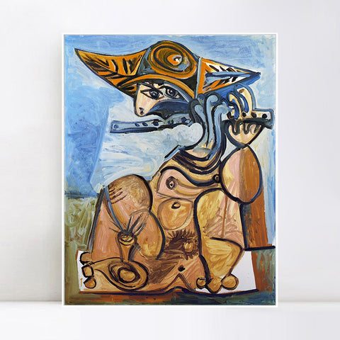 INVIN ART Framed Canvas Giclee Print Art 1971 La Flutiste[Homme assis jouant de la fluet] by Pablo Picasso Wall Art Living Room Home Office Decorations