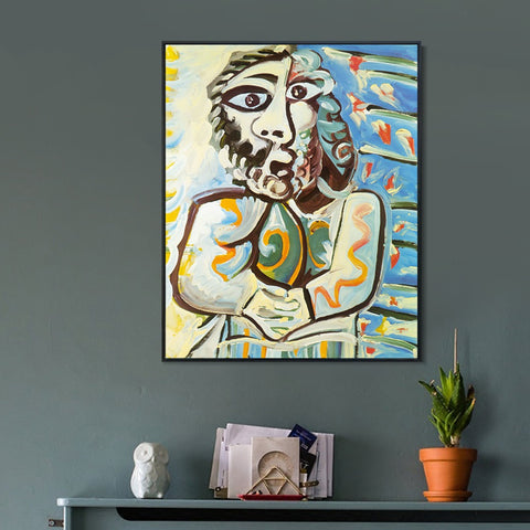 INVIN ART Framed Canvas Giclee Print Art 1971 Buste d`homme les mains crois??es,Bust of Man Hands Crossed by Pablo Picasso Wall Art Living Room Home Office Decorations