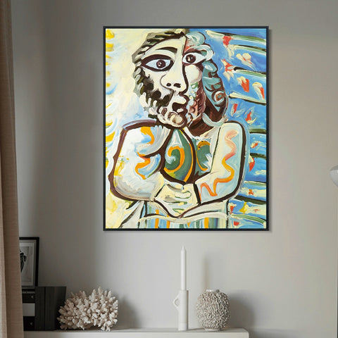 INVIN ART Framed Canvas Giclee Print Art 1971 Buste d`homme les mains crois??es,Bust of Man Hands Crossed by Pablo Picasso Wall Art Living Room Home Office Decorations