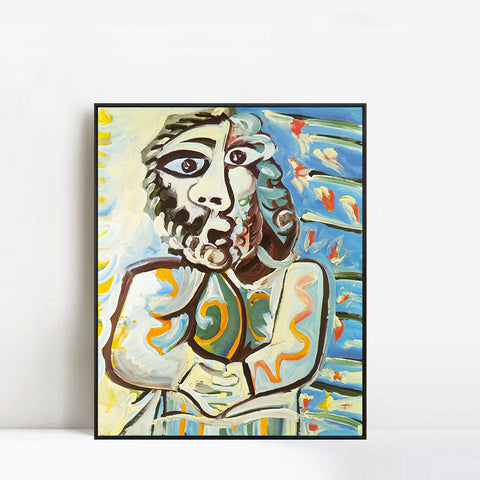 INVIN ART Framed Canvas Giclee Print Art 1971 Buste d`homme les mains crois??es,Bust of Man Hands Crossed by Pablo Picasso Wall Art Living Room Home Office Decorations