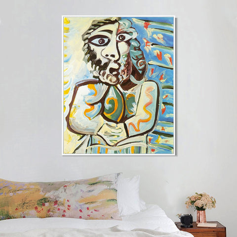 INVIN ART Framed Canvas Giclee Print Art 1971 Buste d`homme les mains crois??es,Bust of Man Hands Crossed by Pablo Picasso Wall Art Living Room Home Office Decorations