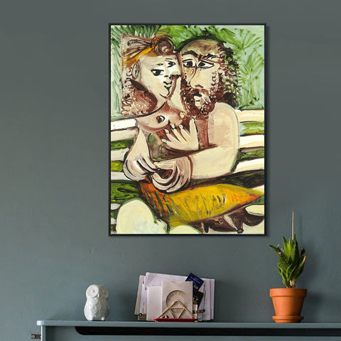 INVIN ART Framed Canvas Giclee Print Art  1971 Couple assis sur un banc by Pablo Picasso Wall Art Living Room Home Office Decorations