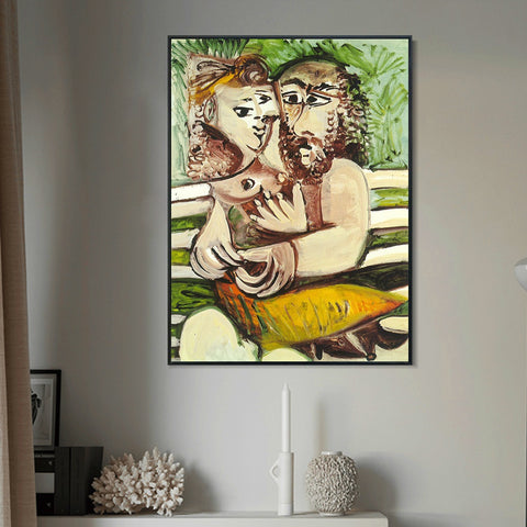 INVIN ART Framed Canvas Giclee Print Art  1971 Couple assis sur un banc by Pablo Picasso Wall Art Living Room Home Office Decorations