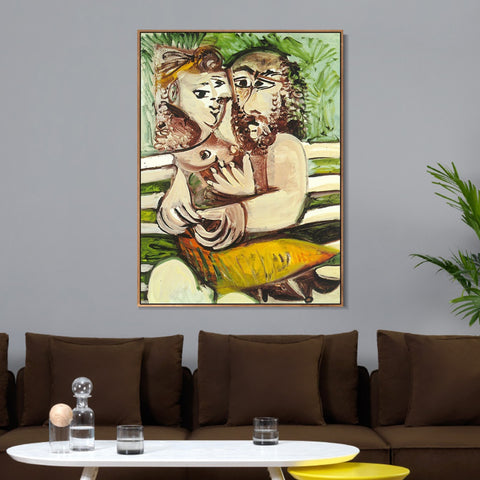 INVIN ART Framed Canvas Giclee Print Art  1971 Couple assis sur un banc by Pablo Picasso Wall Art Living Room Home Office Decorations