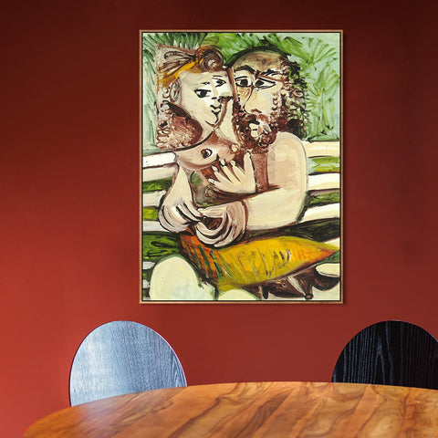 INVIN ART Framed Canvas Giclee Print Art  1971 Couple assis sur un banc by Pablo Picasso Wall Art Living Room Home Office Decorations