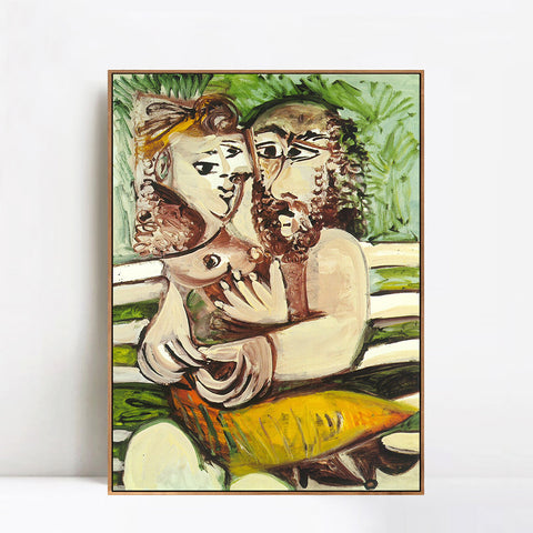 INVIN ART Framed Canvas Giclee Print Art  1971 Couple assis sur un banc by Pablo Picasso Wall Art Living Room Home Office Decorations