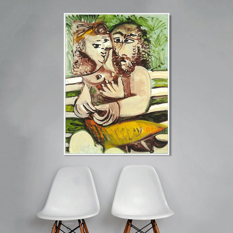 INVIN ART Framed Canvas Giclee Print Art  1971 Couple assis sur un banc by Pablo Picasso Wall Art Living Room Home Office Decorations