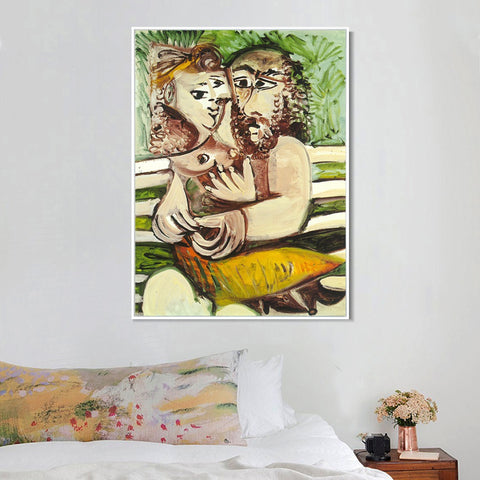 INVIN ART Framed Canvas Giclee Print Art  1971 Couple assis sur un banc by Pablo Picasso Wall Art Living Room Home Office Decorations