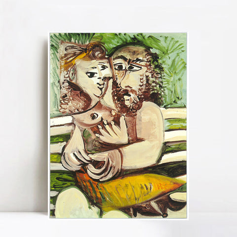 INVIN ART Framed Canvas Giclee Print Art  1971 Couple assis sur un banc by Pablo Picasso Wall Art Living Room Home Office Decorations