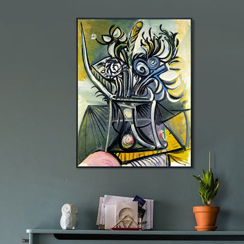 INVIN ART Framed Canvas Giclee Print Art 1969 Vase de fleurs sur une table 1 by Pablo Picasso Wall Art Living Room Home Office Decorations