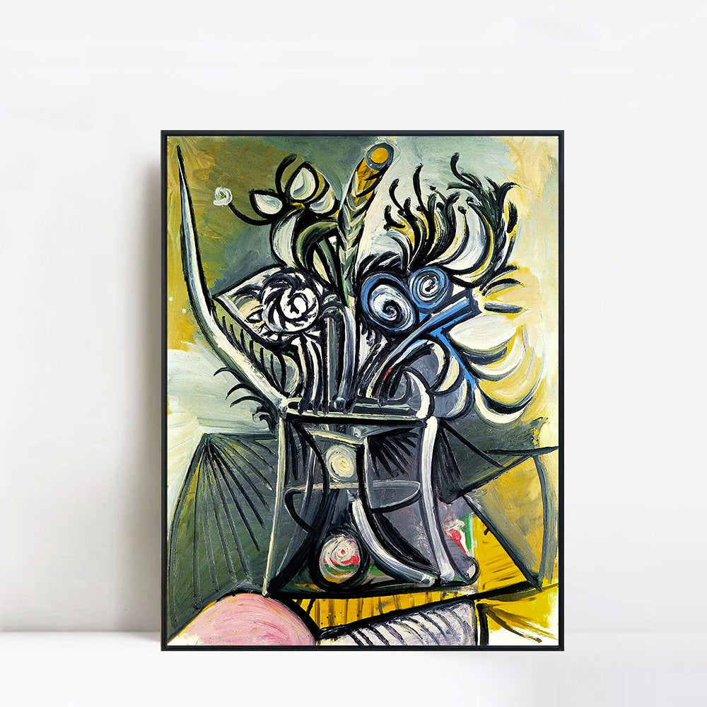 INVIN ART Framed Canvas Giclee Print Art 1969 Vase de fleurs sur une table 1 by Pablo Picasso Wall Art Living Room Home Office Decorations