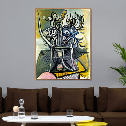 INVIN ART Framed Canvas Giclee Print Art 1969 Vase de fleurs sur une table 1 by Pablo Picasso Wall Art Living Room Home Office Decorations