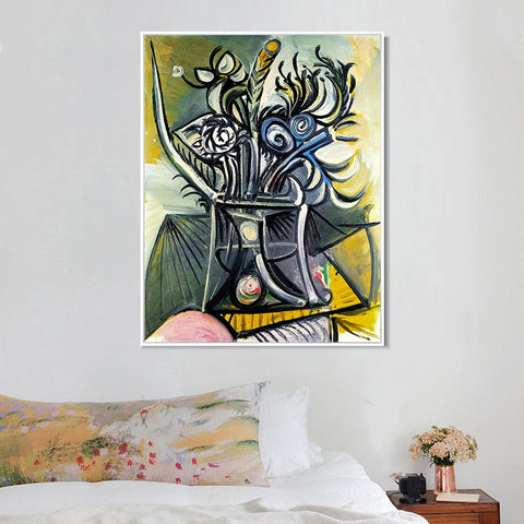 INVIN ART Framed Canvas Giclee Print Art 1969 Vase de fleurs sur une table 1 by Pablo Picasso Wall Art Living Room Home Office Decorations